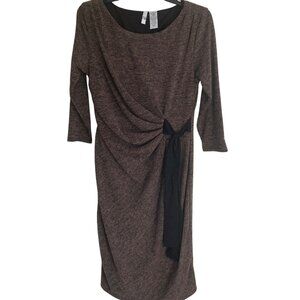 Sami + Jo Womens NWT Heathered Brown Midi Dress  Black Bow Accent - Size M SALE